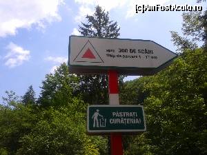 [P04] Acesta e unul dintre indicatoarele spre 300 de scari, capatul de dupa Terasa Cascada. Daca incepeti circuitul din din statiune, acesta e de fapt finalul traseului, dupa Poiana Caprioarei, la iesirea pe sosea.  » foto by izabiza
 - 
<span class="allrVoted glyphicon glyphicon-heart hidden" id="av643304"></span>
<a class="m-l-10 hidden" id="sv643304" onclick="voting_Foto_DelVot(,643304,21598)" role="button">șterge vot <span class="glyphicon glyphicon-remove"></span></a>
<a id="v9643304" class=" c-red"  onclick="voting_Foto_SetVot(643304)" role="button"><span class="glyphicon glyphicon-heart-empty"></span> <b>LIKE</b> = Votează poza</a> <img class="hidden"  id="f643304W9" src="/imagini/loader.gif" border="0" /><span class="AjErrMes hidden" id="e643304ErM"></span>